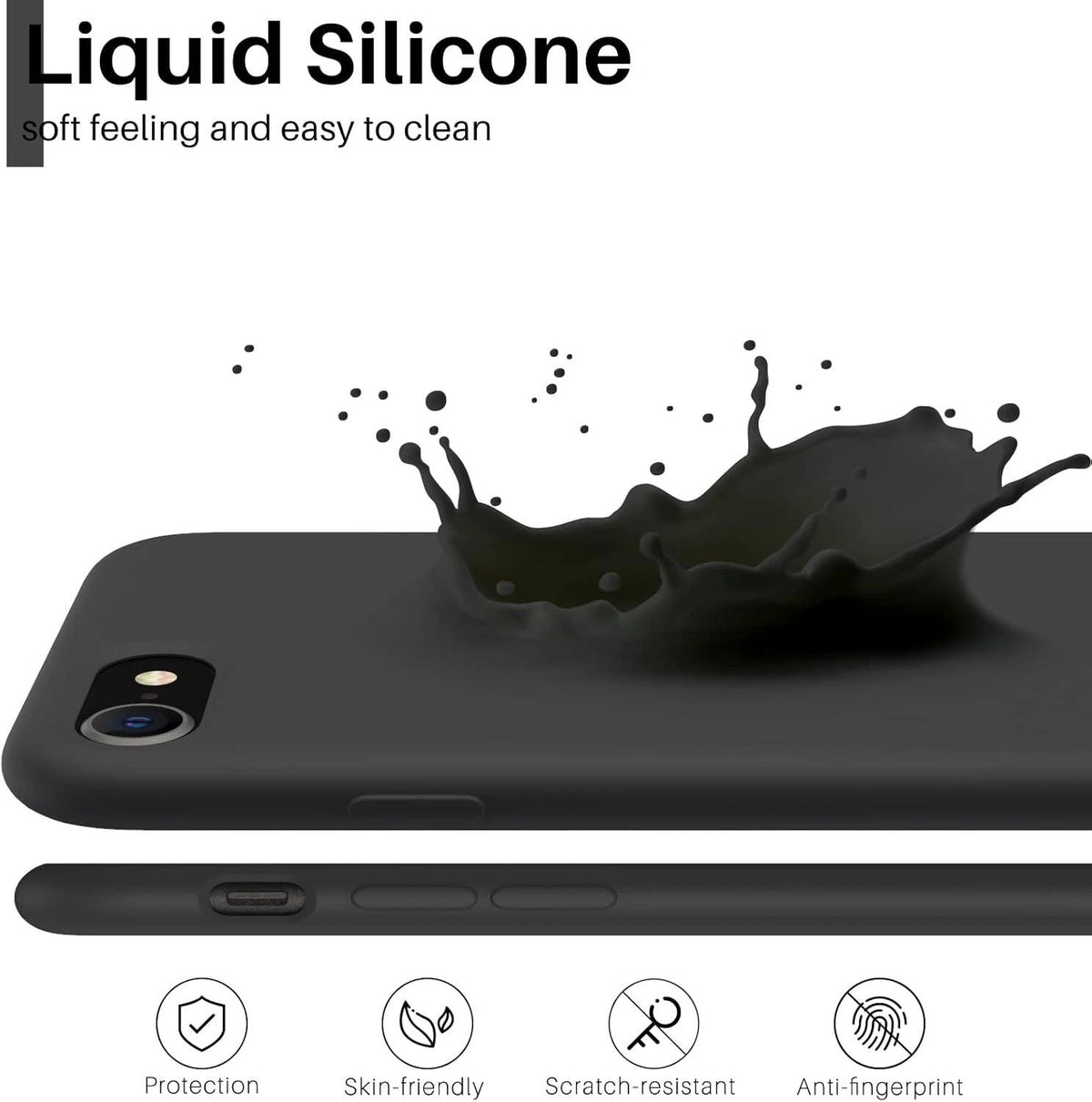 For Apple iPhone 7 | 8 | SE2 Case Cover Black Gel Liquid Silicon Soft Protective