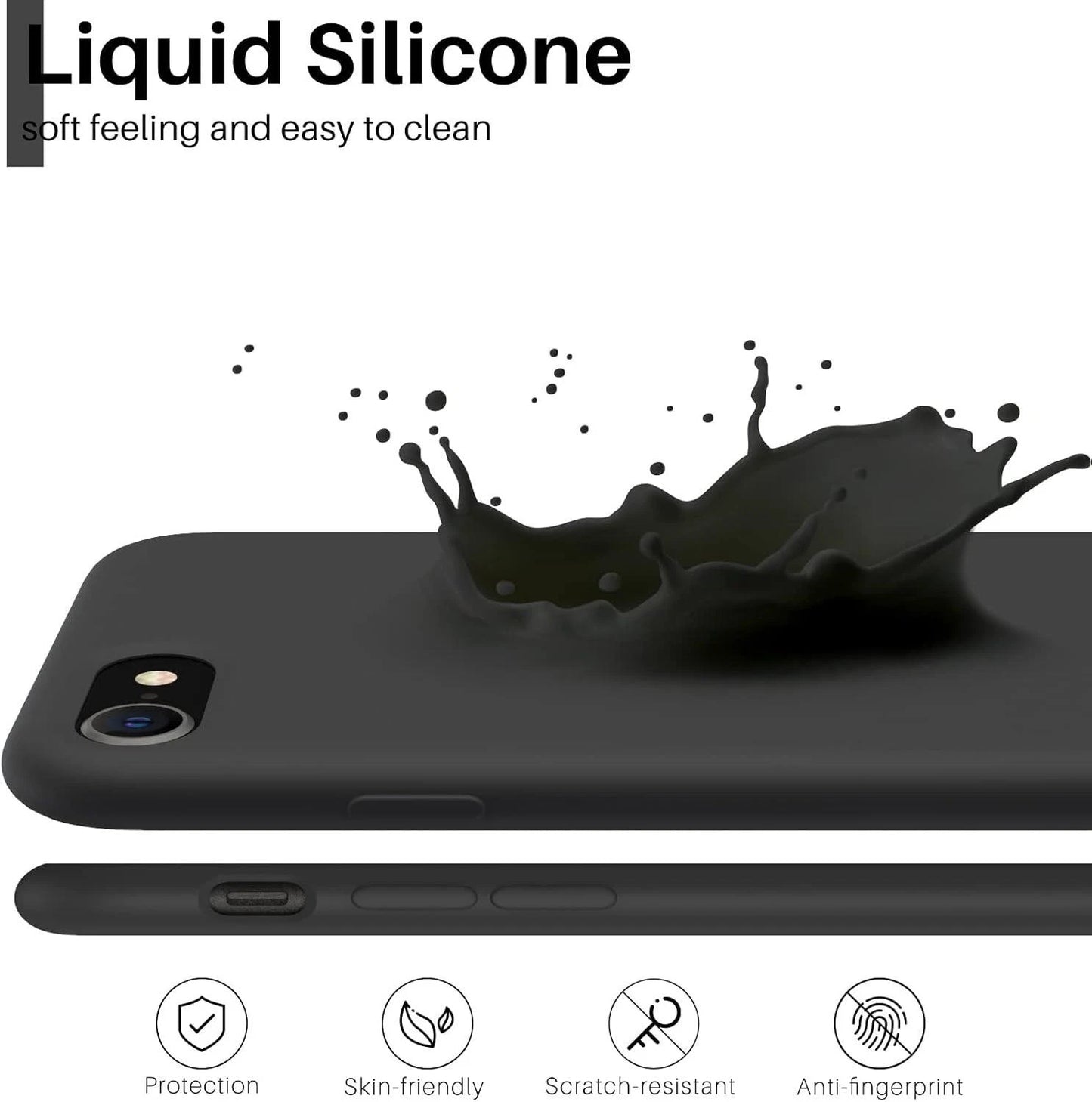 For Apple iPhone 7 | 8 | SE2 Case Cover Black Gel Liquid Silicon Soft Protective